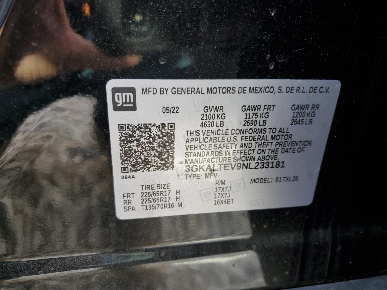 2022 GMC TERRAIN SLE VIN:3GKALTEV9NL233181