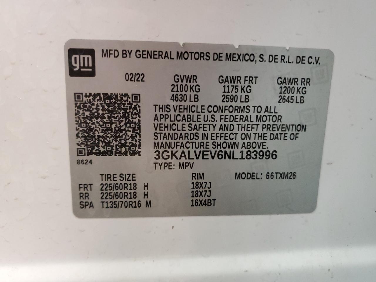 2022 GMC TERRAIN SLT VIN:3GKALVEV6NL183996