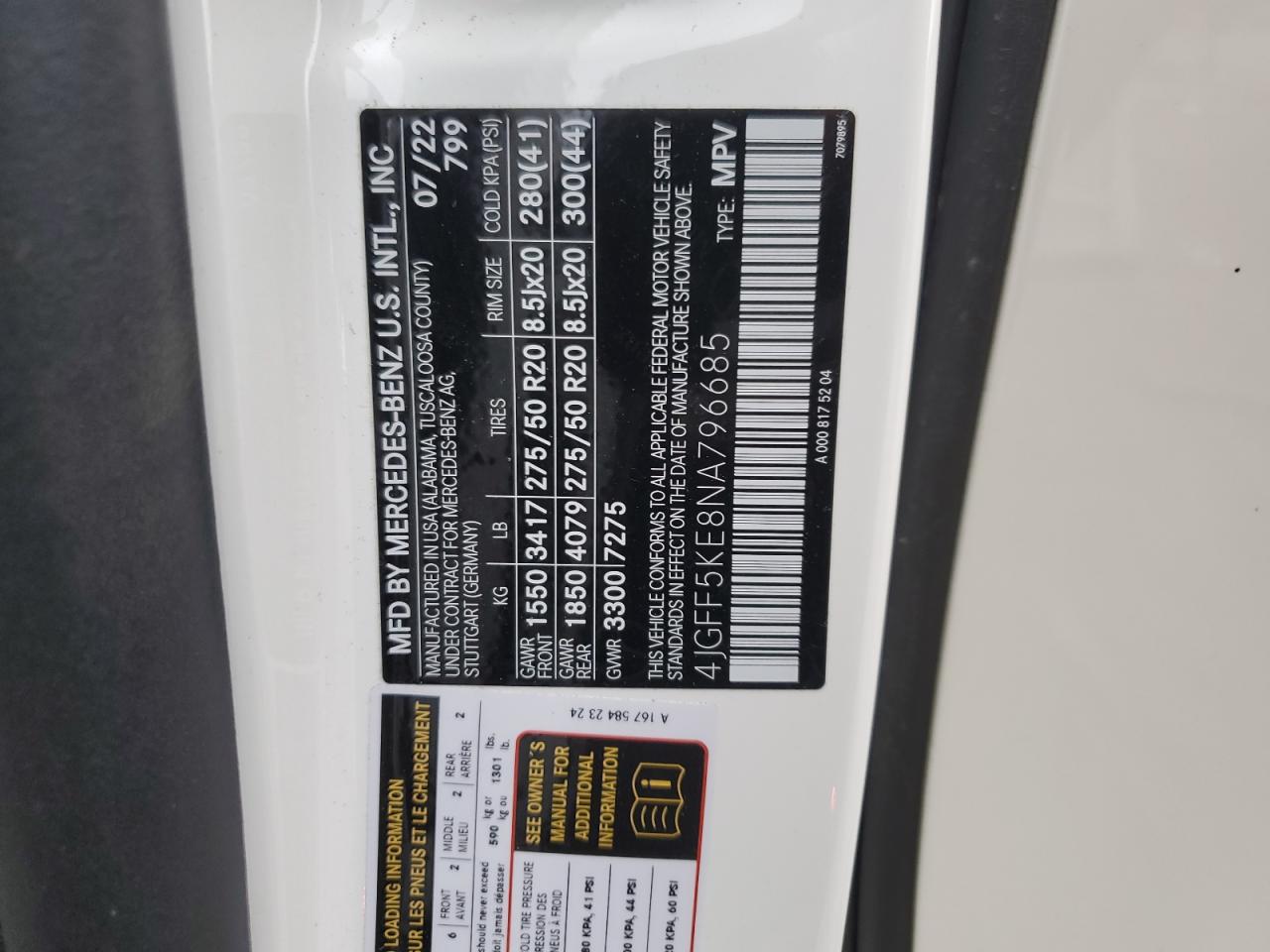 2022 MERCEDES-BENZ GLS 450 4MATIC VIN:4JGFF5KE8NA796685