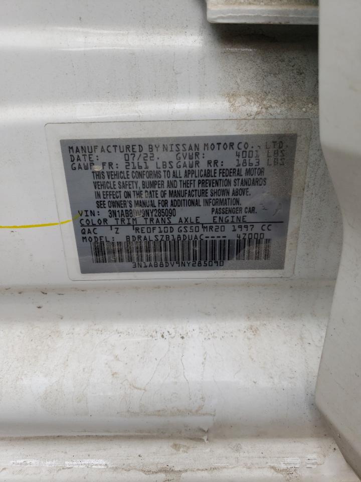 2022 NISSAN SENTRA SR VIN:3N1AB8DV9NY285090