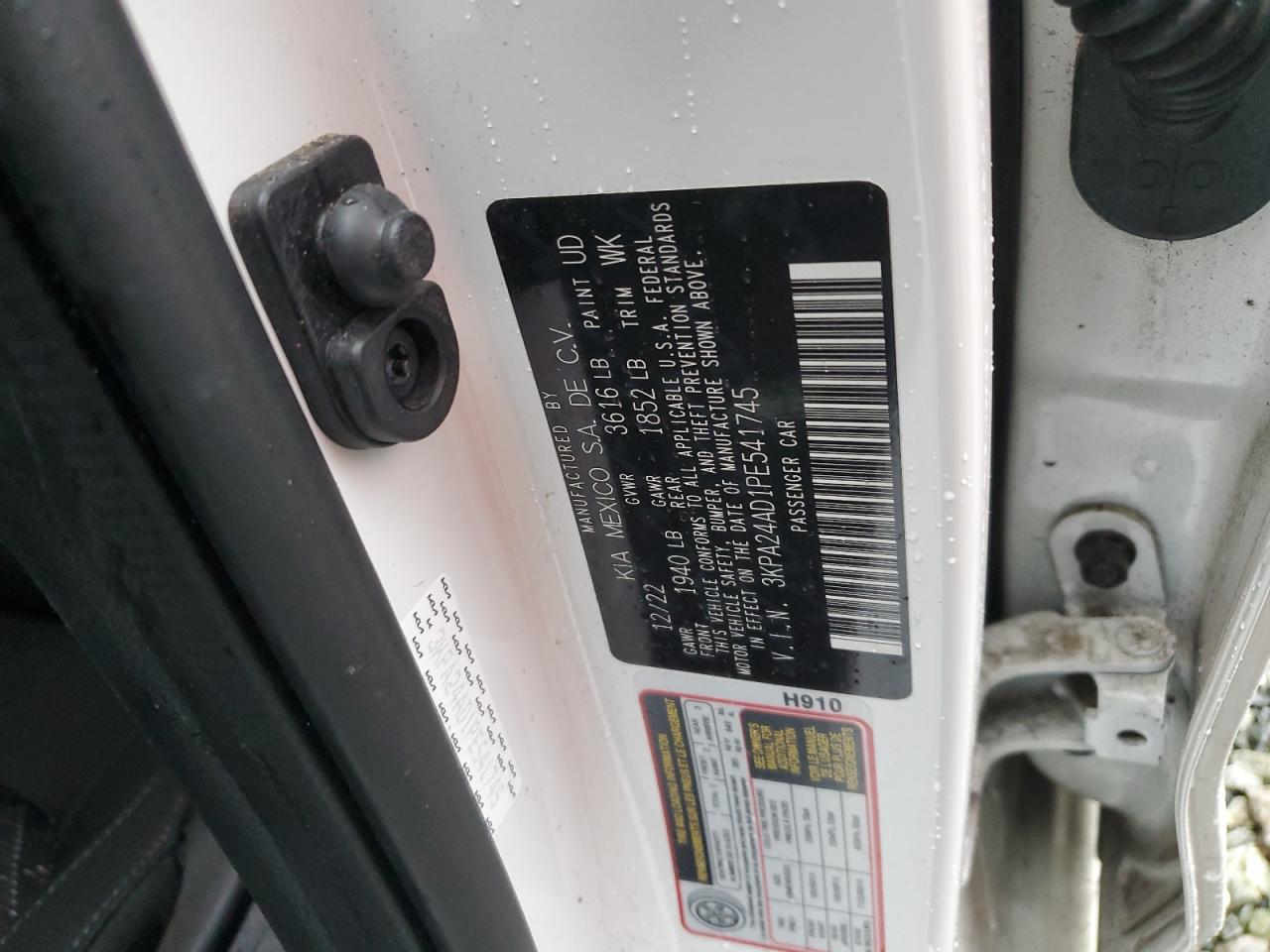 2023 KIA RIO LX VIN:3KPA24AD1PE541745