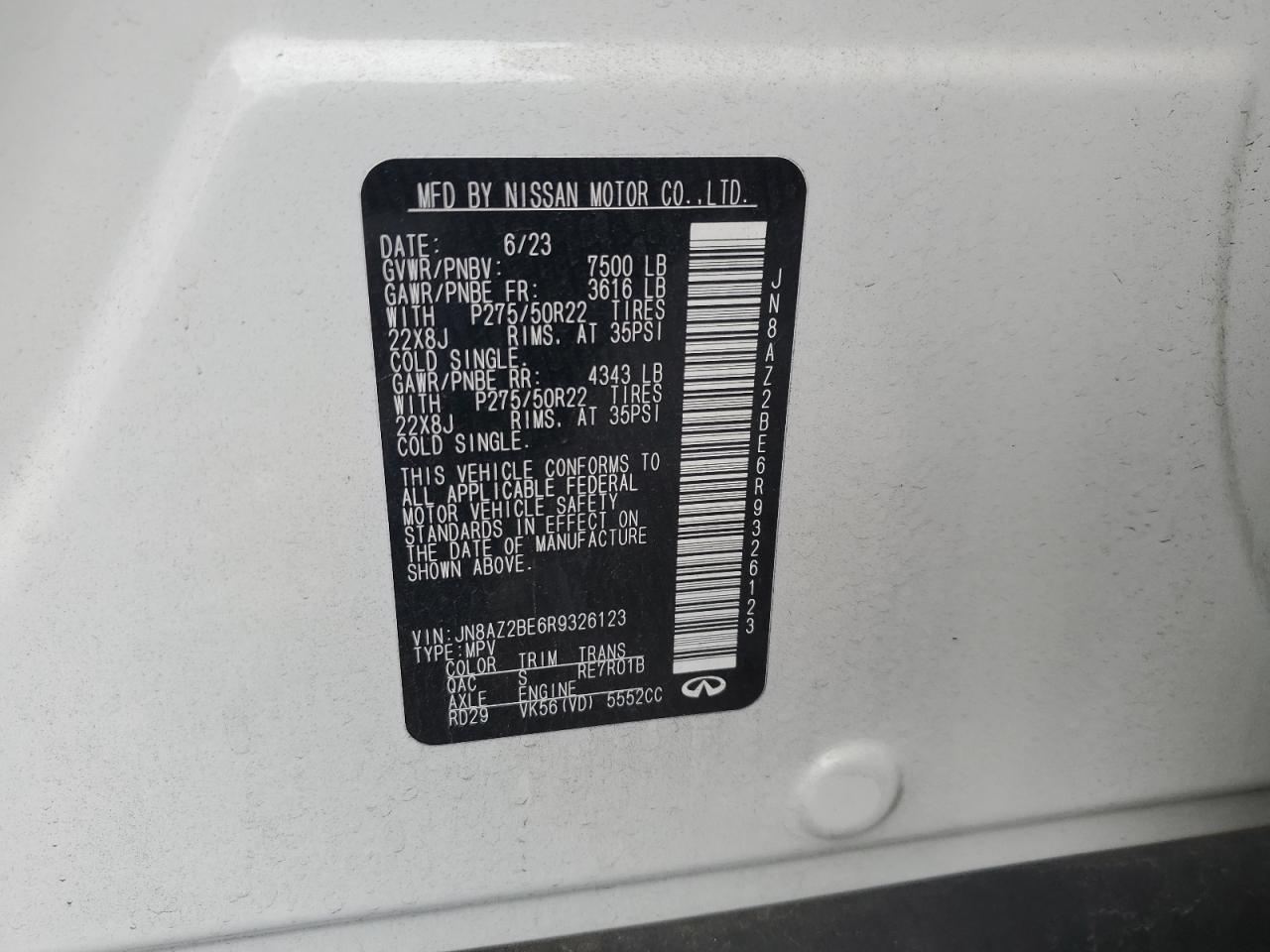 2024 INFINITI QX80 SENSORY VIN:JN8AZ2BE6R9326123