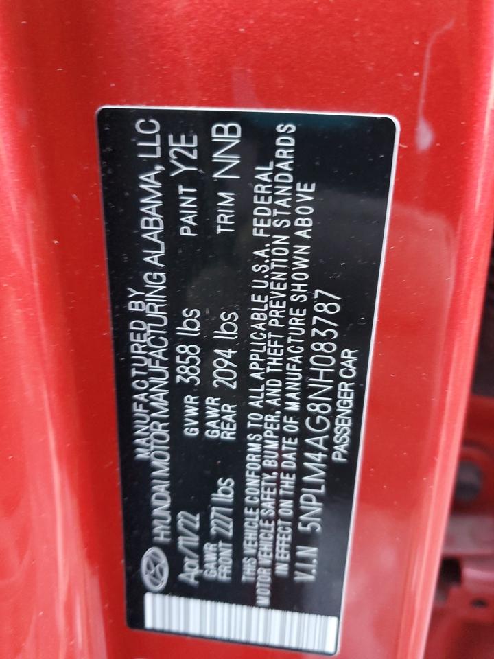 2022 HYUNDAI ELANTRA SEL VIN:5NPLM4AG8NH083787