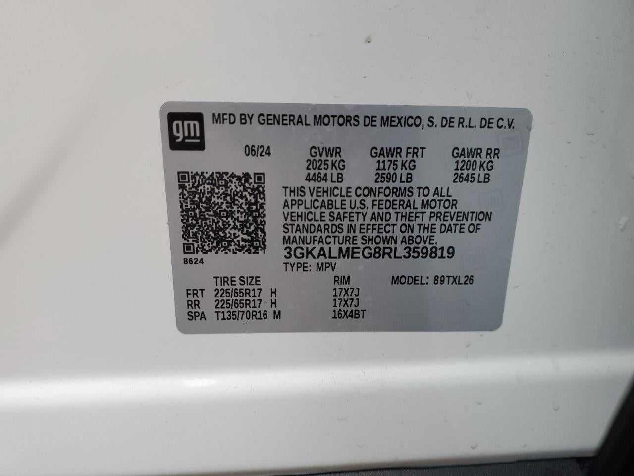 2024 GMC TERRAIN SLE VIN:3GKALMEG8RL359819