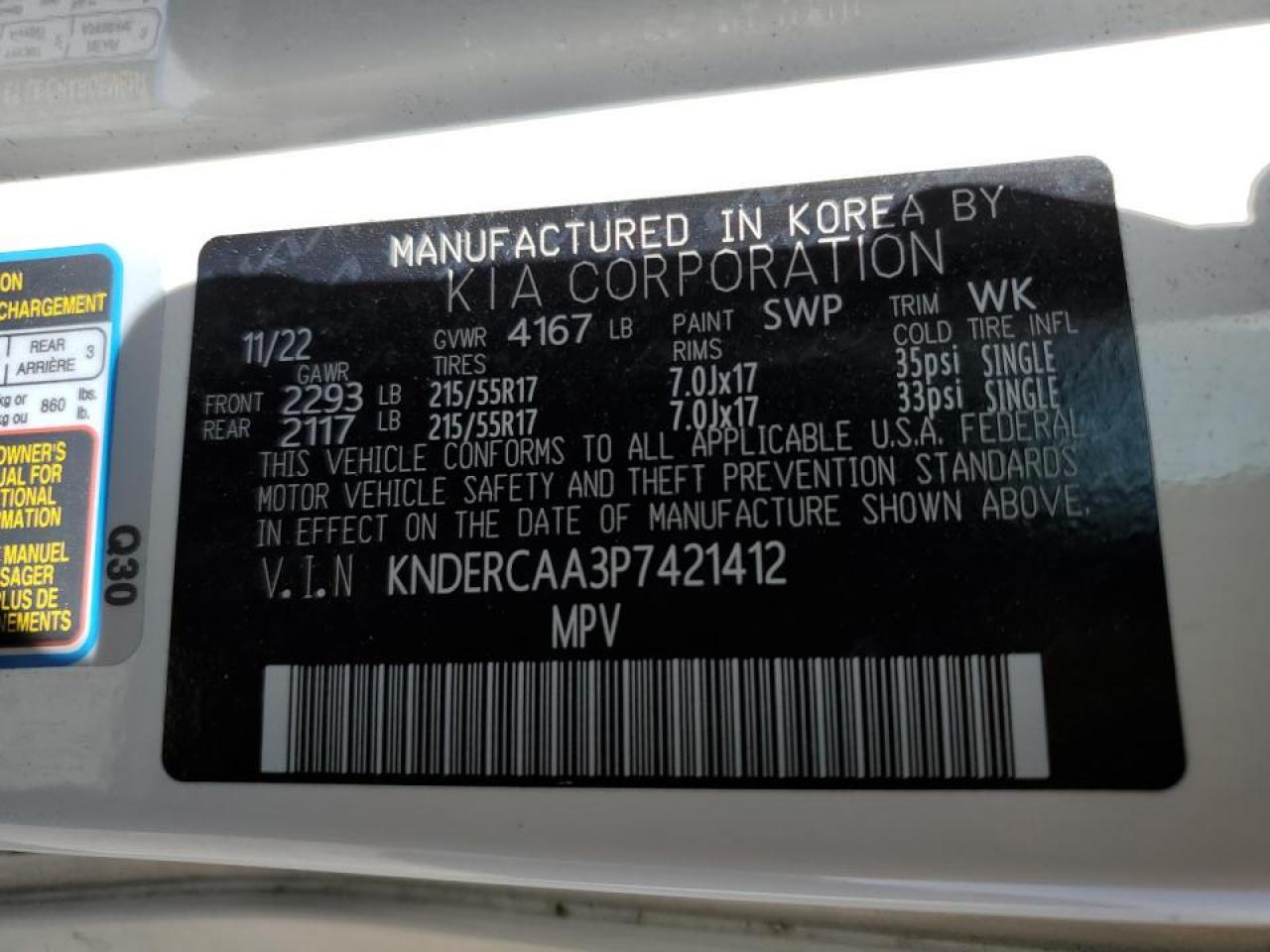2023 KIA SELTOS EX VIN:KNDERCAA3P7421412