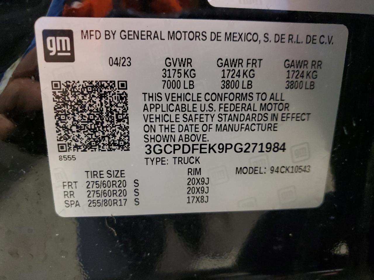 2023 CHEVROLET SILVERADO K1500 LT TRAIL BOSS VIN:3GCPDFEK9PG271984