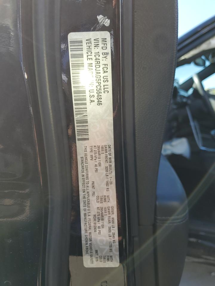 2023 DODGE DURANGO SXT VIN:1C4RDJAG5PC564846