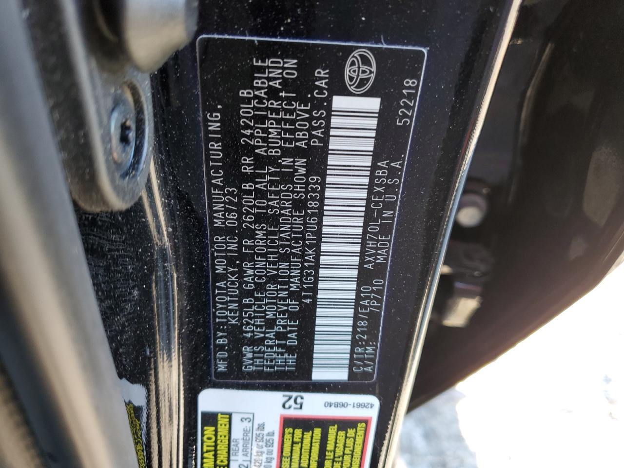 2023 TOYOTA CAMRY SE NIGHT SHADE VIN:4T1G31AK1PU618339