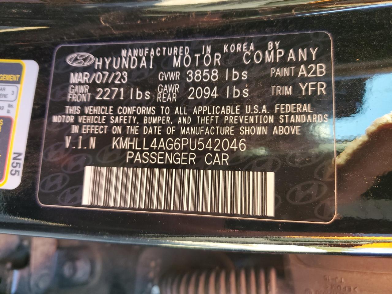 2023 HYUNDAI ELANTRA SE VIN:KMHLL4AG6PU542046