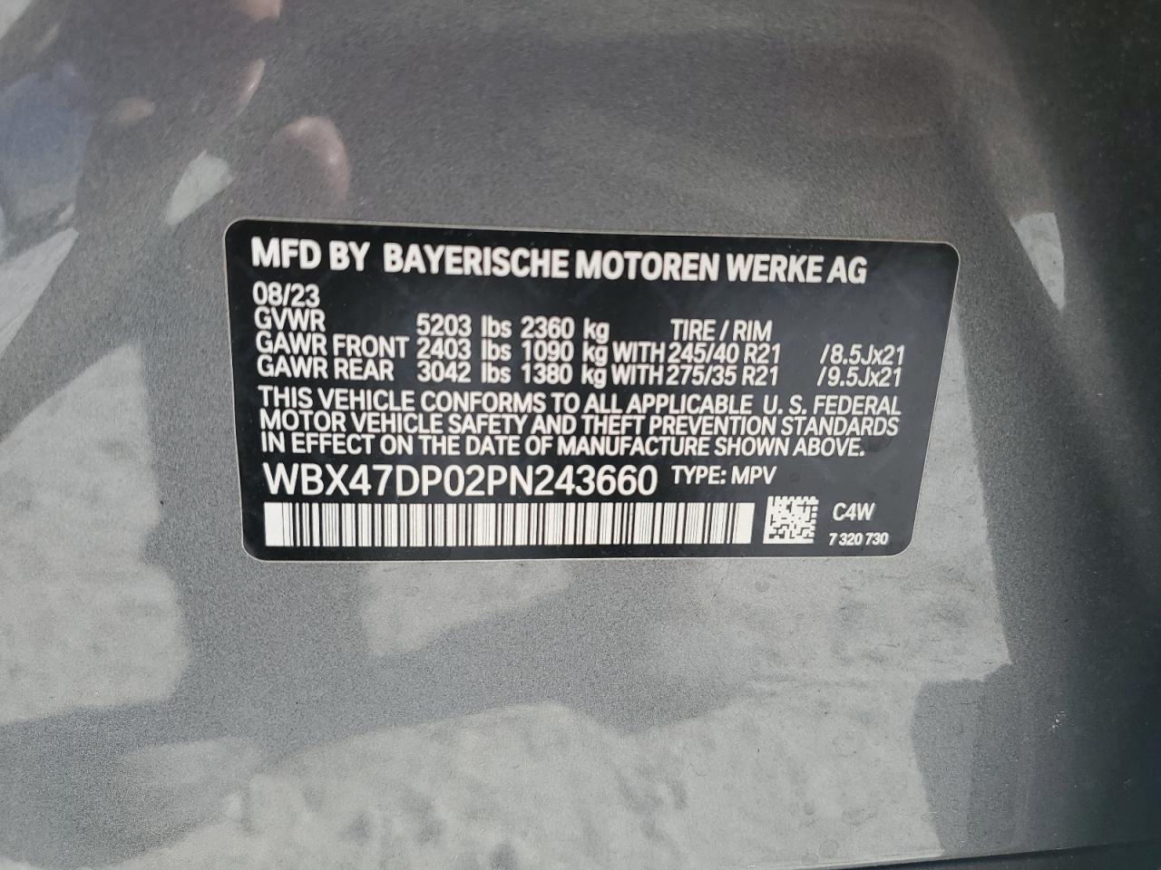 2023 BMW X3 SDRIVE30I VIN:WBX47DP02PN243660