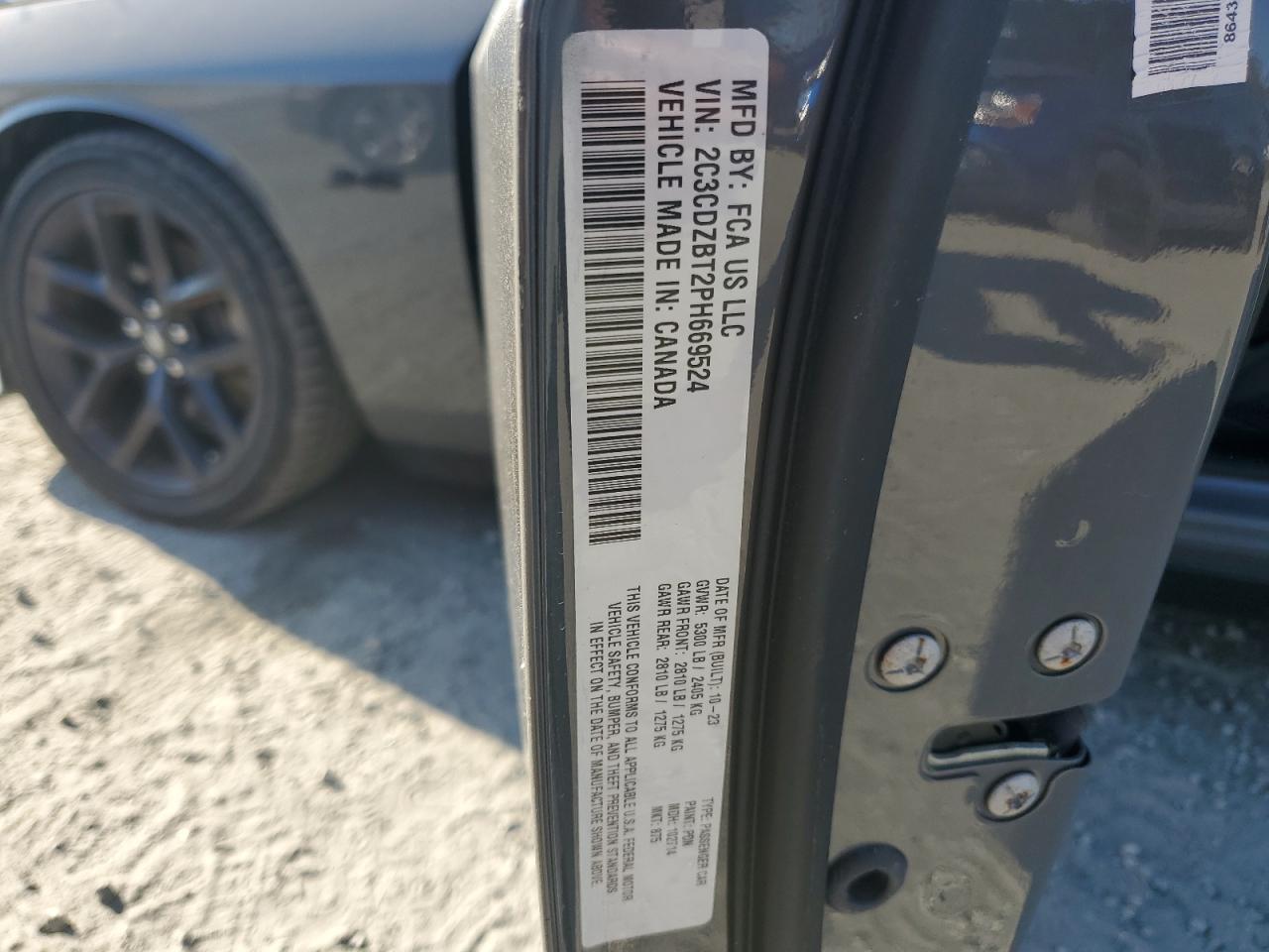 2023 DODGE CHALLENGER R/T VIN:2C3CDZBT2PH669524