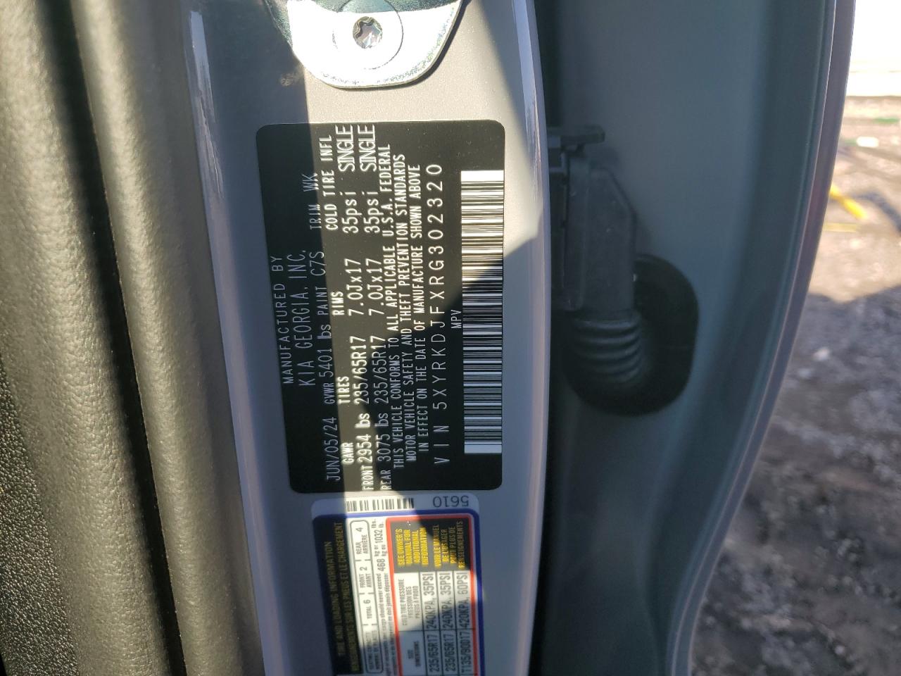 2024 KIA SORENTO SX VIN:5XYRKDJFXRG302320