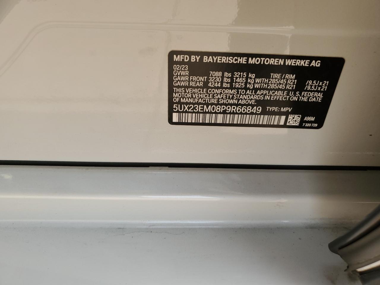 2023 BMW X7 XDRIVE40I VIN:5UX23EM08P9R66849