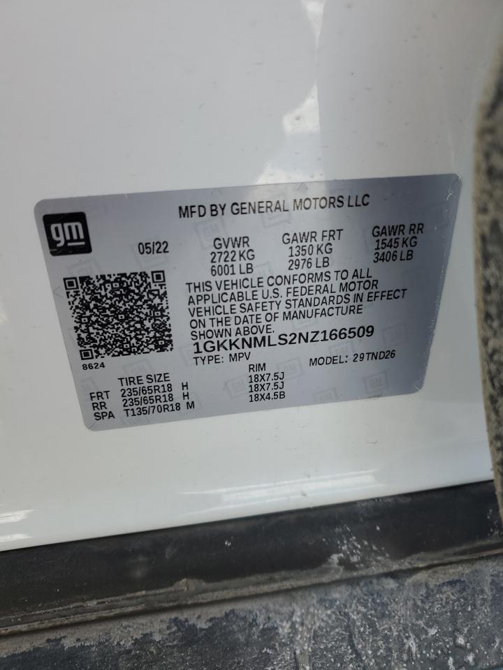 2022 GMC ACADIA SLT VIN:1GKKNMLS2NZ166509