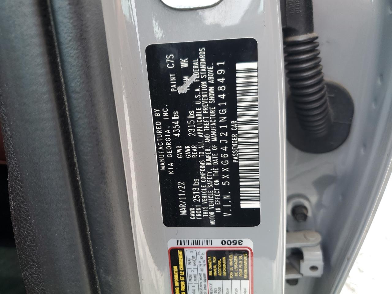 2022 KIA K5 GT LINE VIN:5XXG64J21NG148491