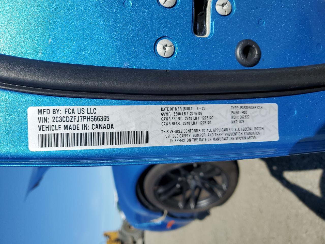 2023 DODGE CHALLENGER R/T SCAT PACK VIN:2C3CDZFJ7PH566365