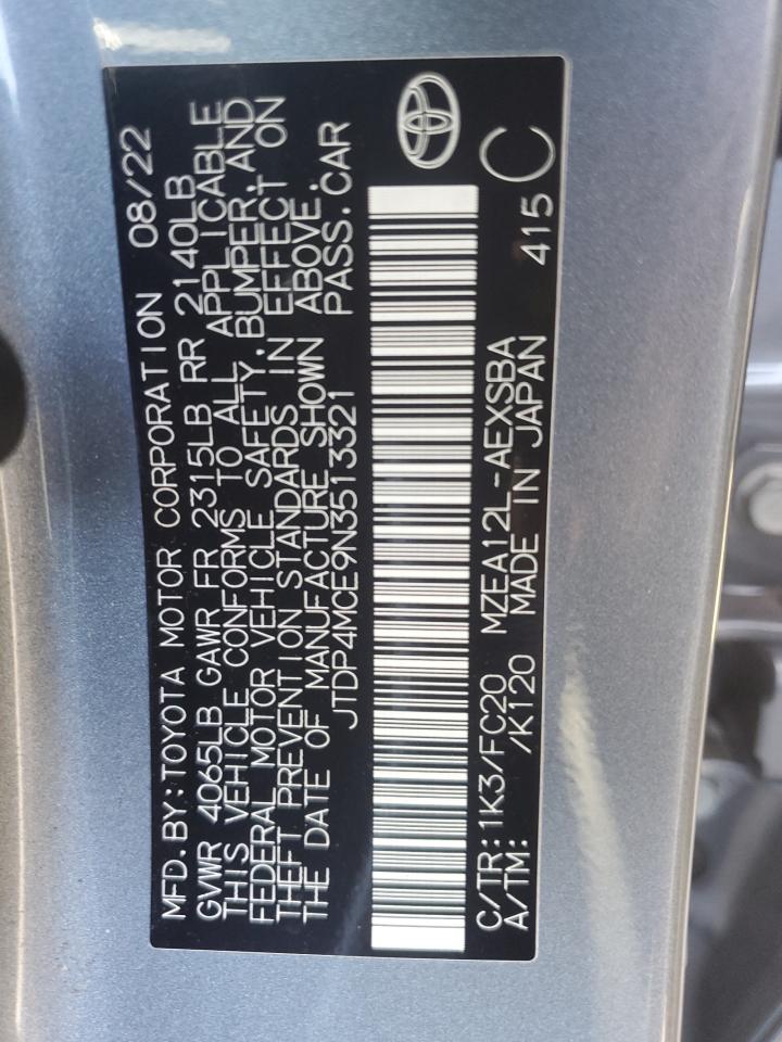 2022 TOYOTA COROLLA SE VIN:JTDP4MCE9N3513321