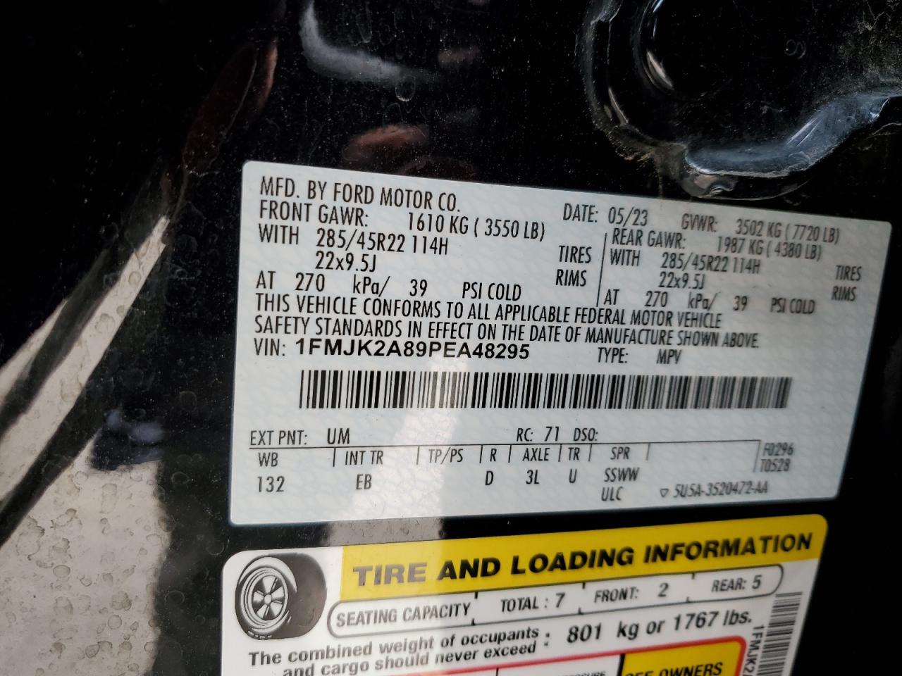 2023 FORD EXPEDITION MAX LIMITED VIN:1FMJK2A89PEA48295