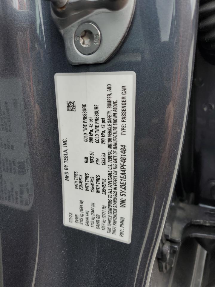 2023 TESLA MODEL 3 VIN:5YJ3E1EA4PF481484