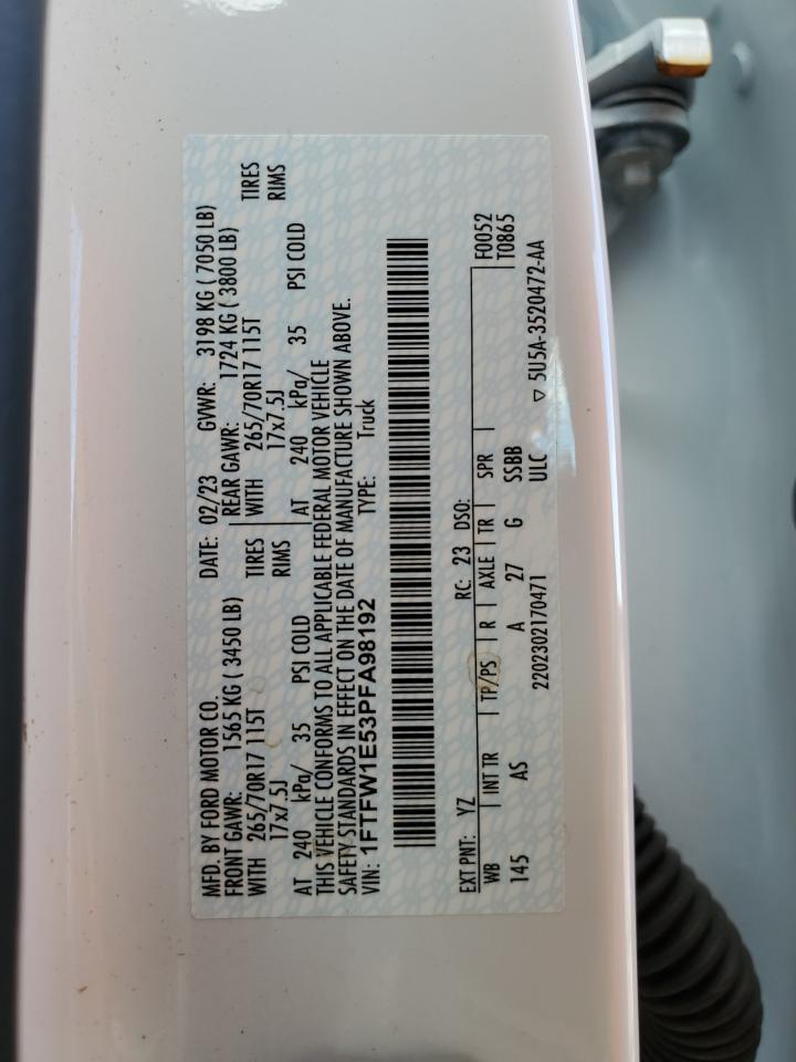 2023 FORD F150 SUPERCREW VIN:1FTFW1E53PFA98192