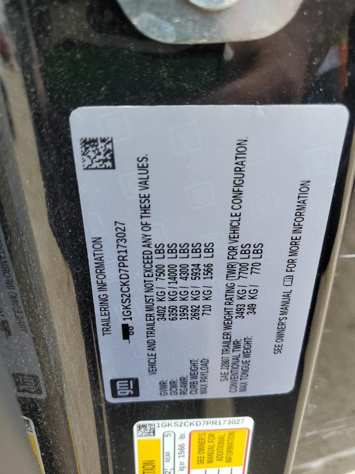 2023 GMC YUKON AT4 VIN:1GKS2CKD7PR173027