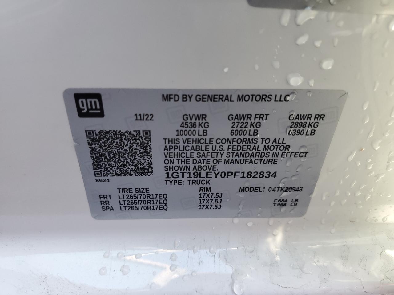 2023 GMC SIERRA K2500 HEAVY DUTY VIN:1GT19LEY0PF182834