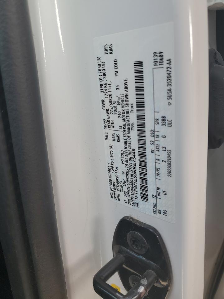 2022 FORD F150 SUPERCREW VIN:1FTFW1E59NKE75449