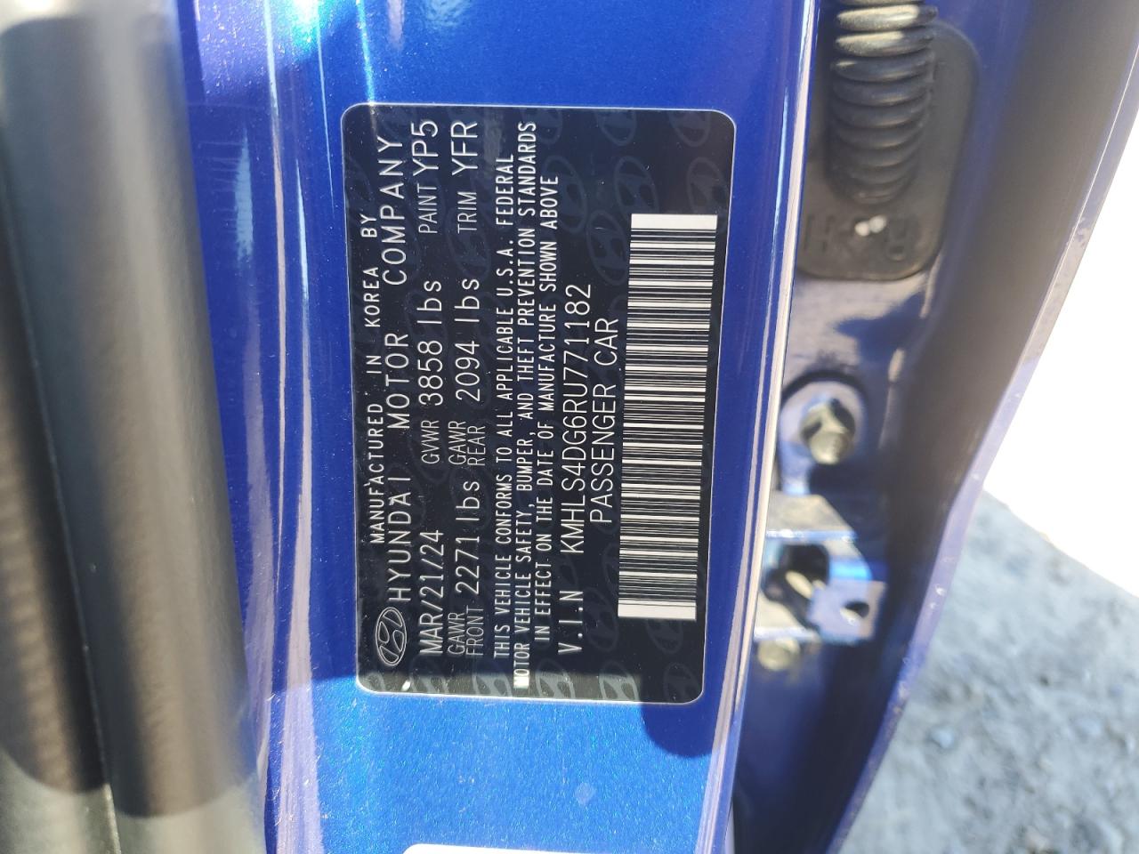 2024 HYUNDAI ELANTRA SEL VIN:KMHLS4DG6RU771182