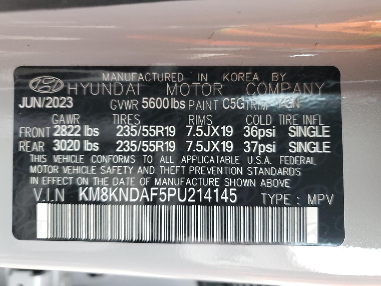 2023 HYUNDAI IONIQ 5 SEL VIN:KM8KNDAF5PU214145