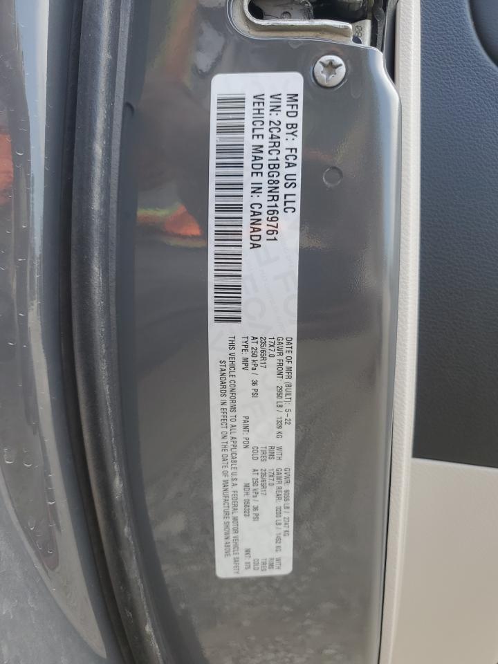 2022 CHRYSLER PACIFICA TOURING L VIN:2C4RC1BG8NR169761