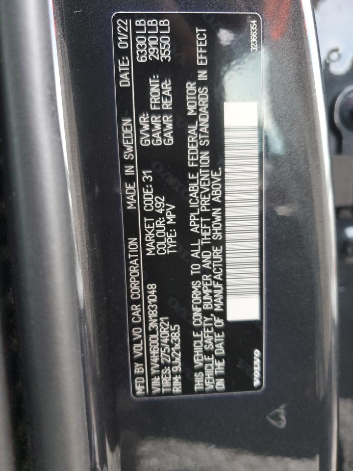 2022 VOLVO XC90 T8 RECHARGE INSCRIPTION VIN:YV4H600L3N1831048