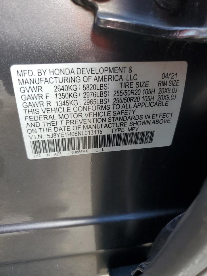 2022 ACURA MDX A-SPEC VIN:5J8YE1H06NL013115