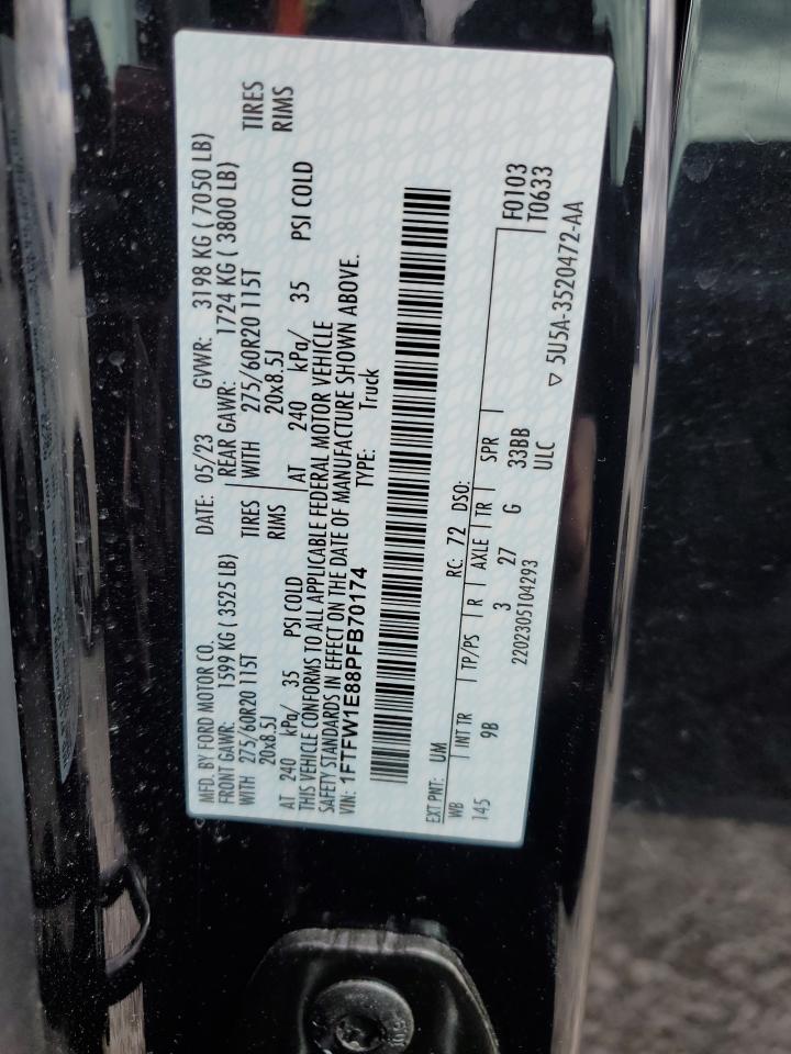 2023 FORD F150 SUPERCREW VIN:1FTFW1E88PFB70174
