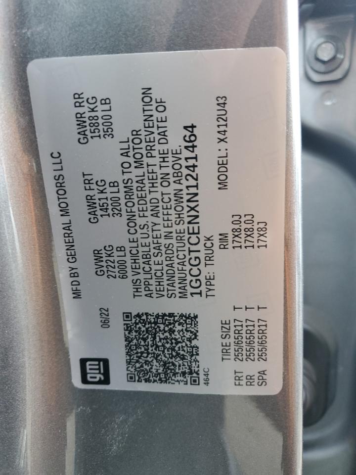 2022 CHEVROLET COLORADO LT VIN:1GCGTCENXN1241464