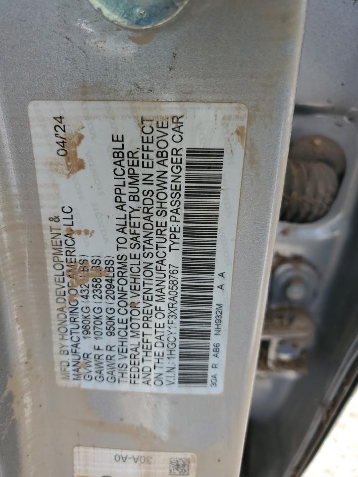 2024 HONDA ACCORD EX VIN:1HGCY1F3XRA058767