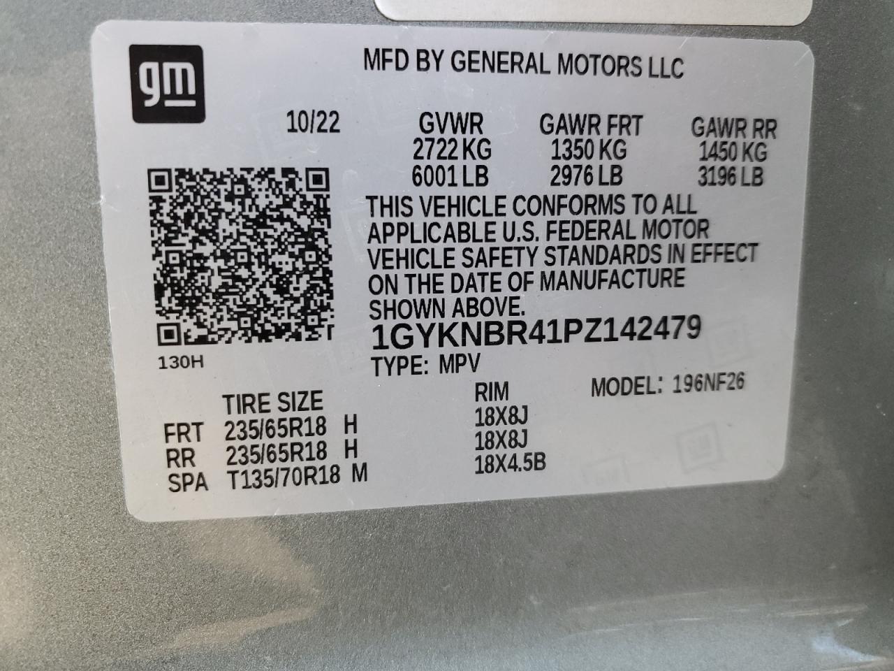 2023 CADILLAC XT5 LUXURY VIN:1GYKNBR41PZ142479