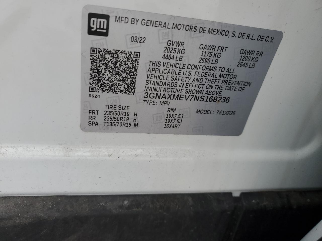 2022 CHEVROLET EQUINOX RS VIN:1FMSK8DH1LGB46769