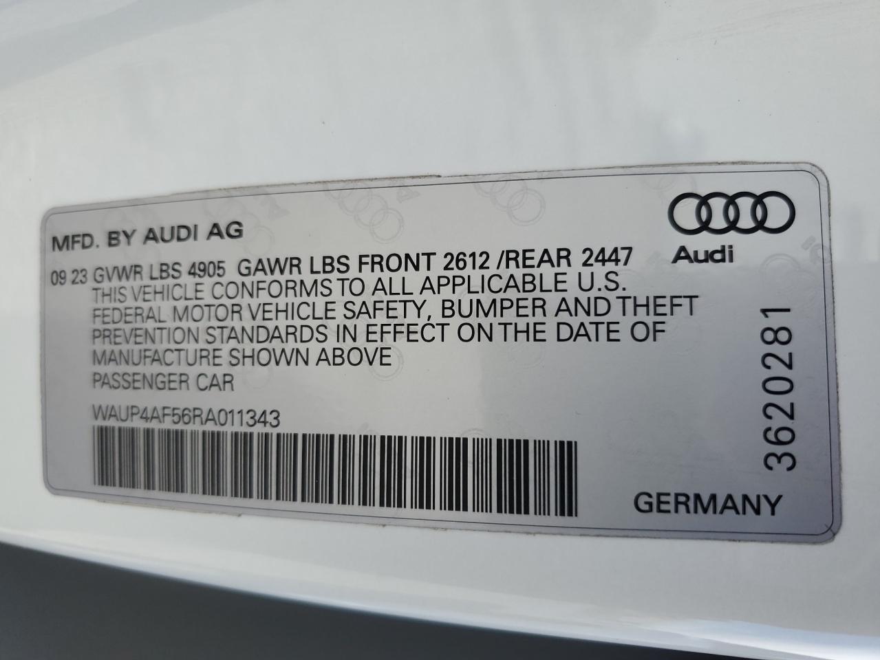 2024 AUDI S5 PREMIUM PLUS VIN:WAUP4AF56RA011343