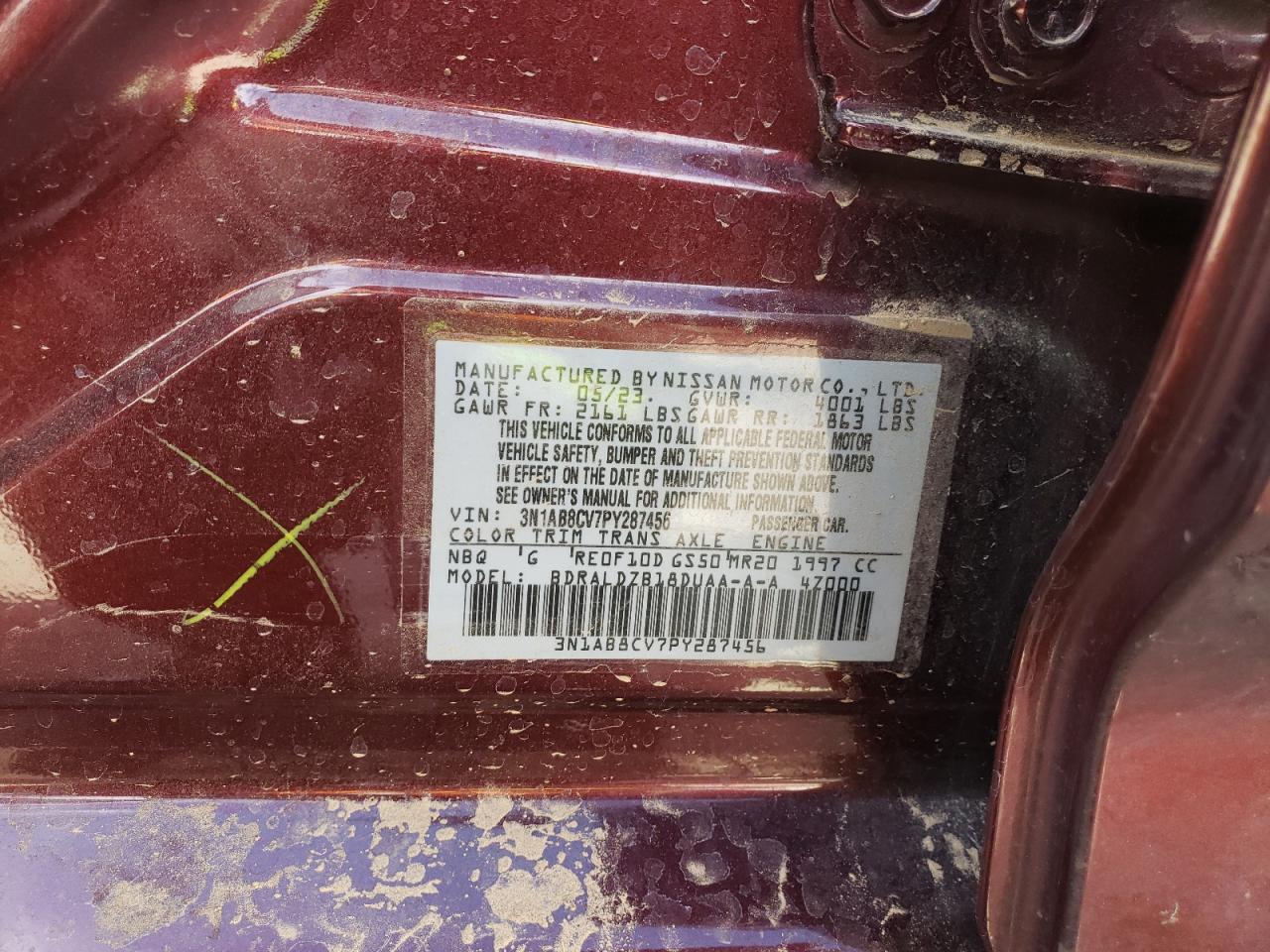 2023 NISSAN SENTRA SV VIN:3N1AB8CV7PY287456