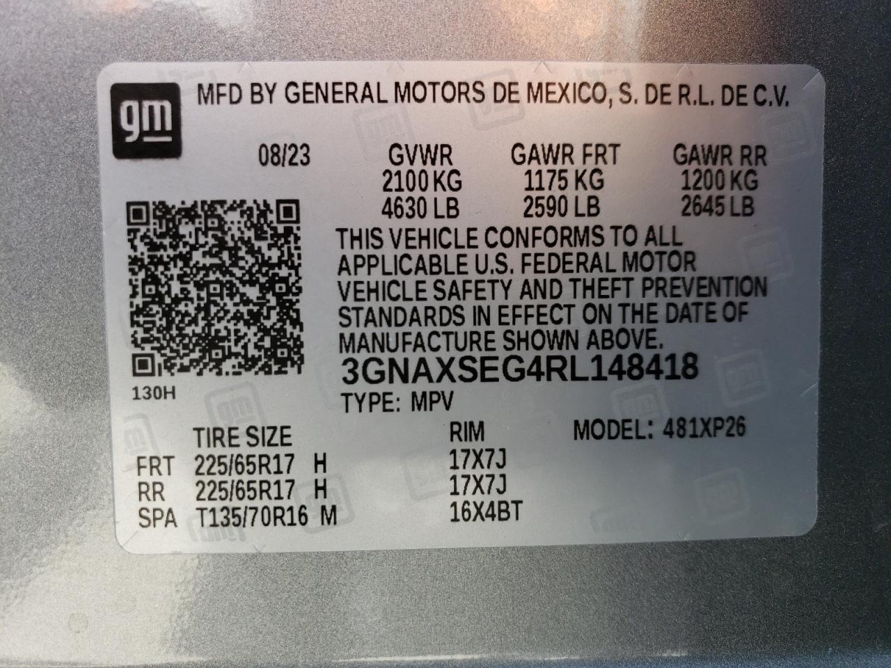 2024 CHEVROLET EQUINOX LS VIN:3GNAXSEG4RL148418