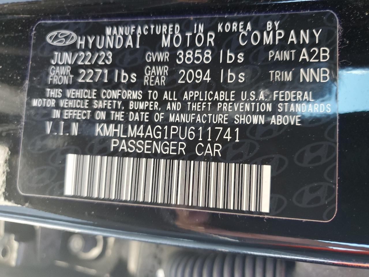 2023 HYUNDAI ELANTRA SEL VIN:KMHLM4AG1PU611741