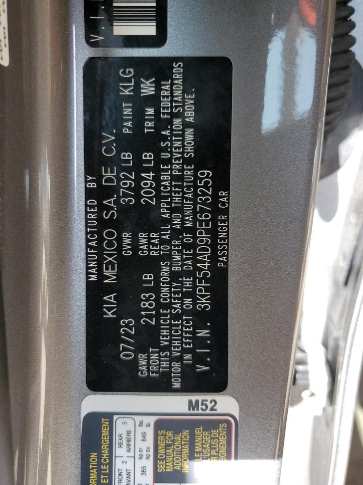2023 KIA FORTE GT LINE VIN:3KPF54AD9PE673259