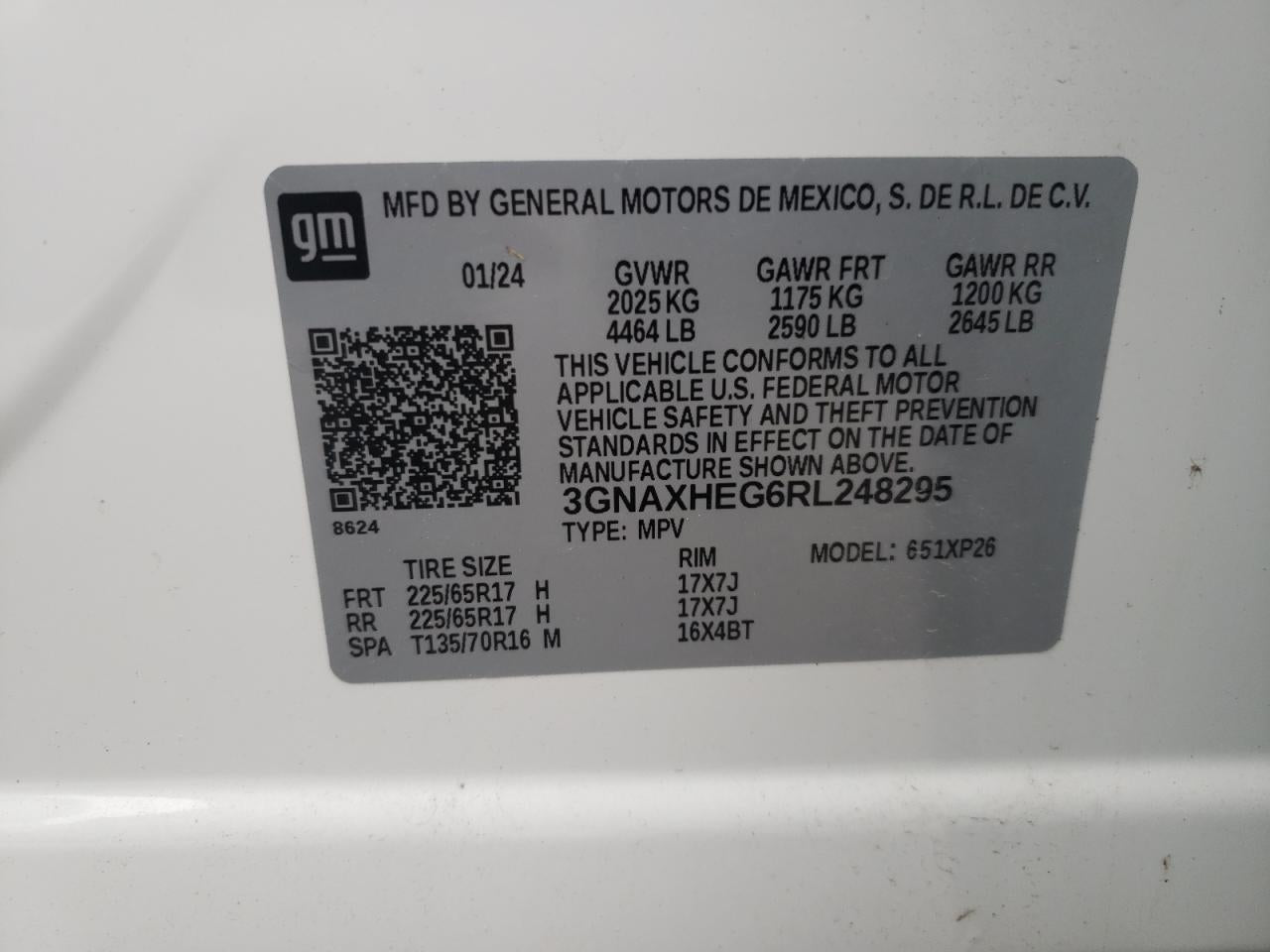 2024 CHEVROLET EQUINOX LS VIN:3GNAXHEG6RL248295