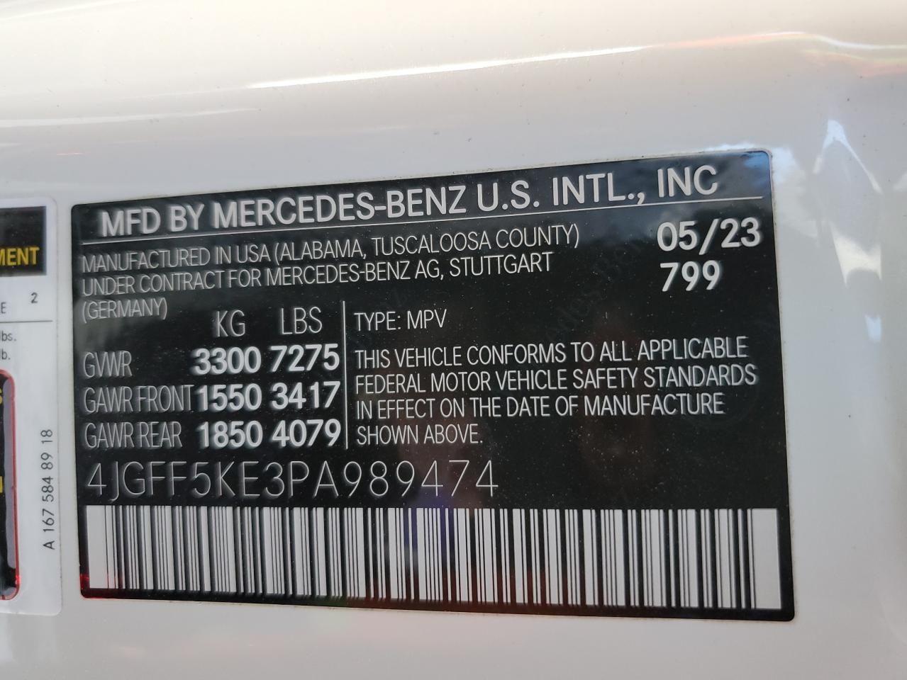 2023 MERCEDES-BENZ GLS 450 4MATIC VIN:4JGFF5KE3PA989474