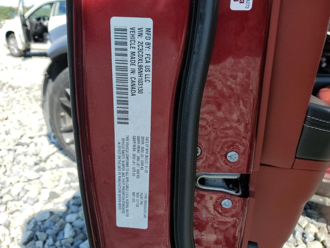 2022 DODGE CHARGER SRT HELLCAT VIN:2C3CDXL96NH103130