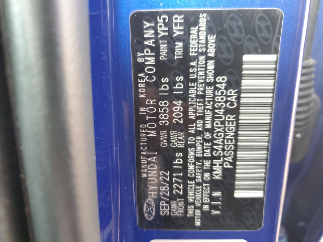 2023 HYUNDAI ELANTRA SEL VIN:KMHLS4AGXPU438548