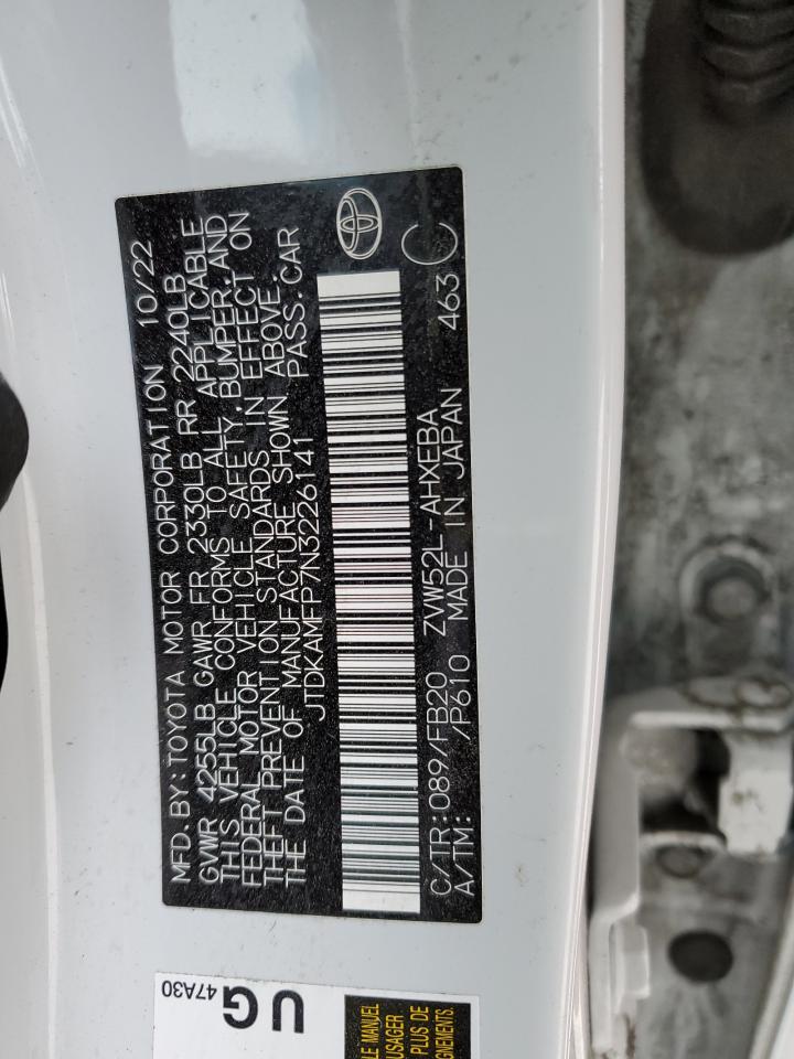 2022 TOYOTA PRIUS PRIME LE VIN:JTDKAMFP7N3226141