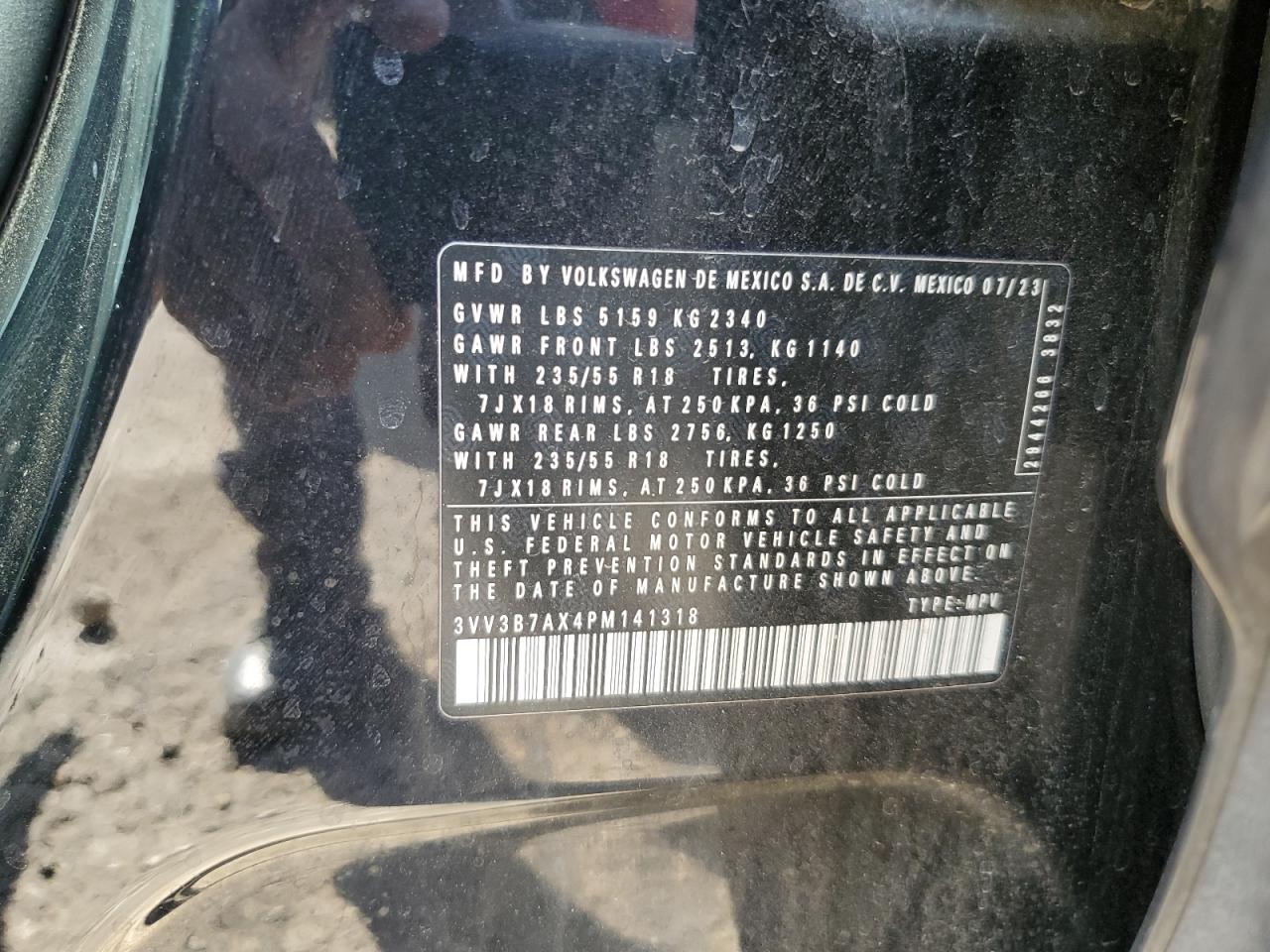 2023 VOLKSWAGEN TIGUAN SE VIN:3VV3B7AX4PM141318