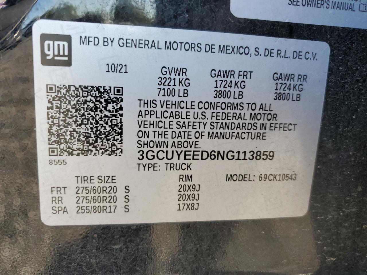 2022 CHEVROLET SILVERADO LTD K1500 RST VIN:3GCUYEED6NG113859