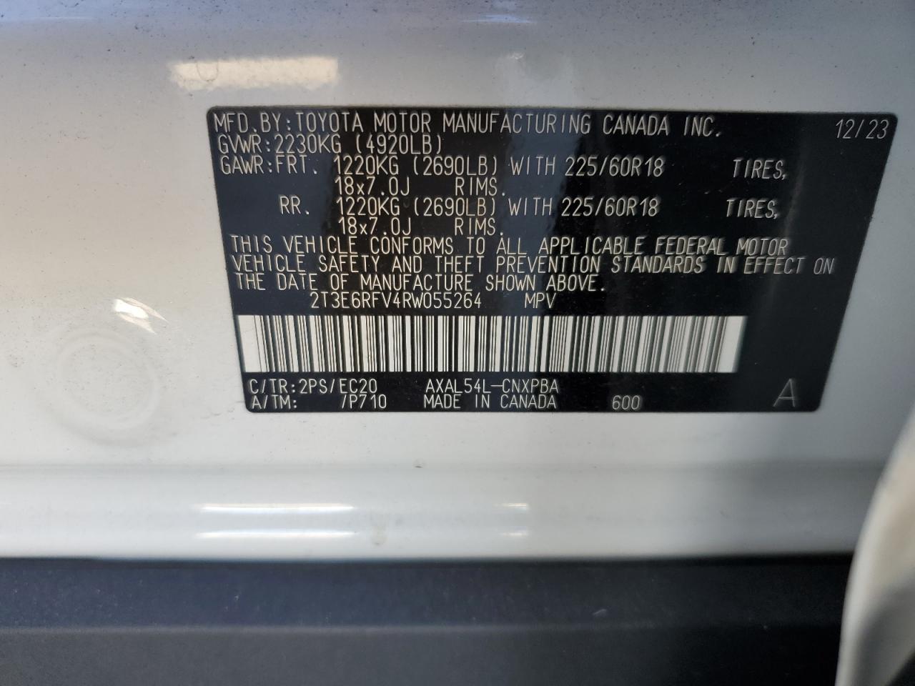 2024 TOYOTA RAV4 XSE VIN:2T3E6RFV4RW055264